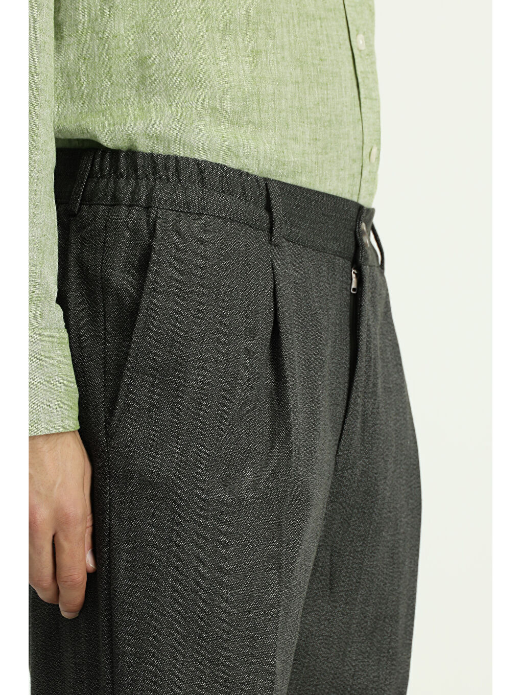 Haki Super Slim Fit Ekstra Dar Kesim Beli Lastikli Elastanlı Klasik Kumaş Pantolon-3