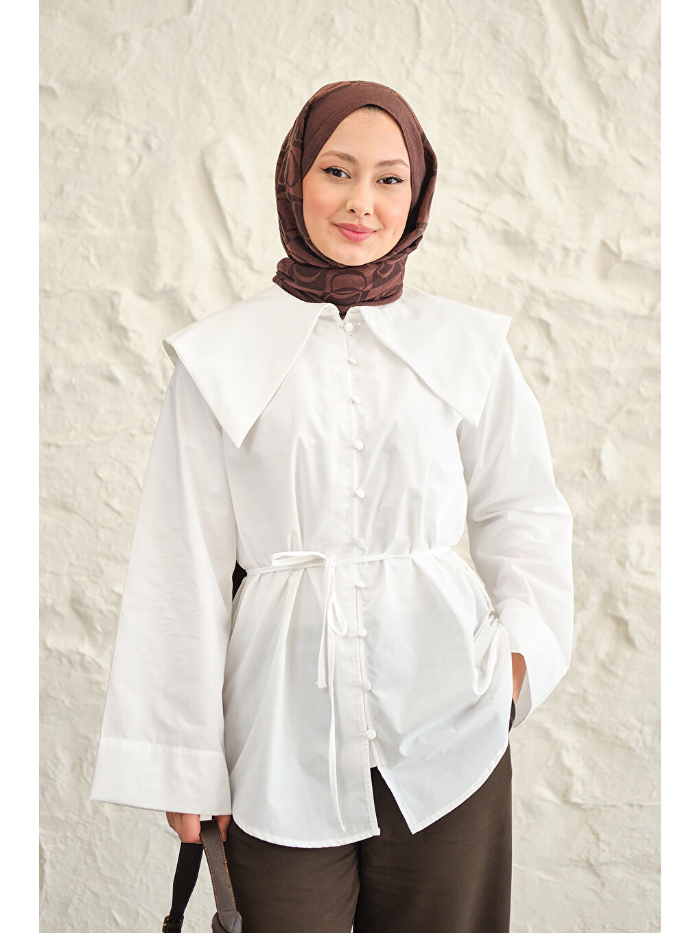 Kadın Gemici Yaka Bel Bağlamalı Gömlek Beyaz
