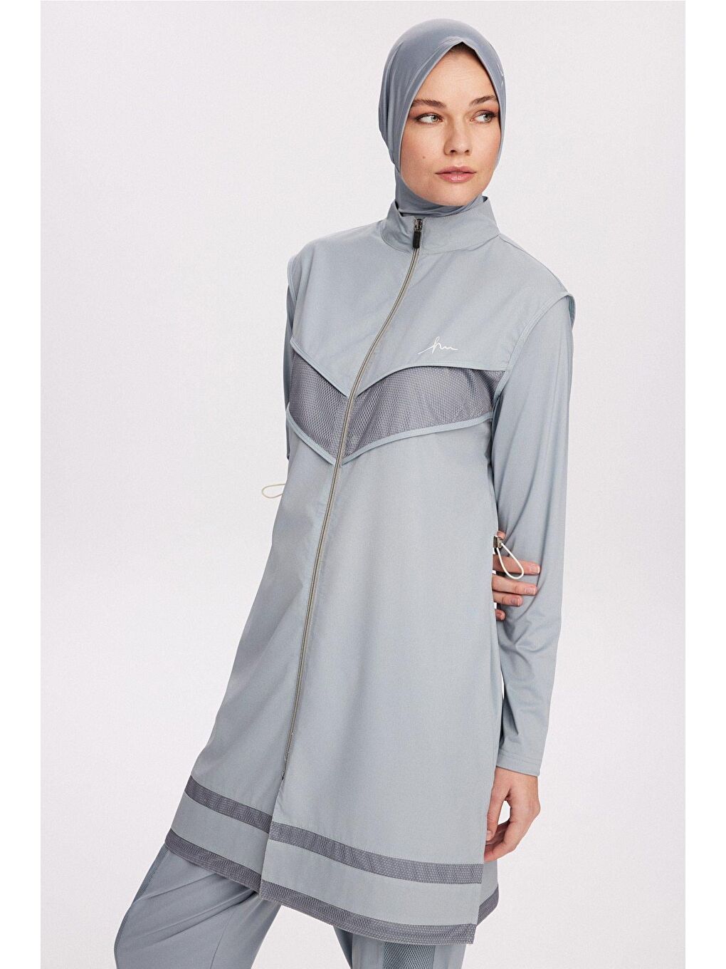 Turkuaz File Detaylı Açık Mavi 5 Parça Tam Tesettür Mayo Takımı 2853-2