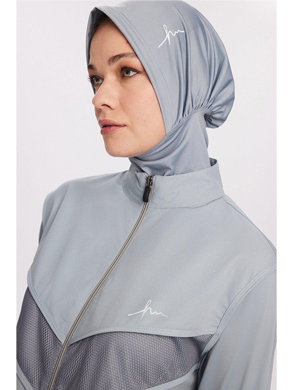 Turkuaz File Detaylı Açık Mavi 5 Parça Tam Tesettür Mayo Takımı 2853-4