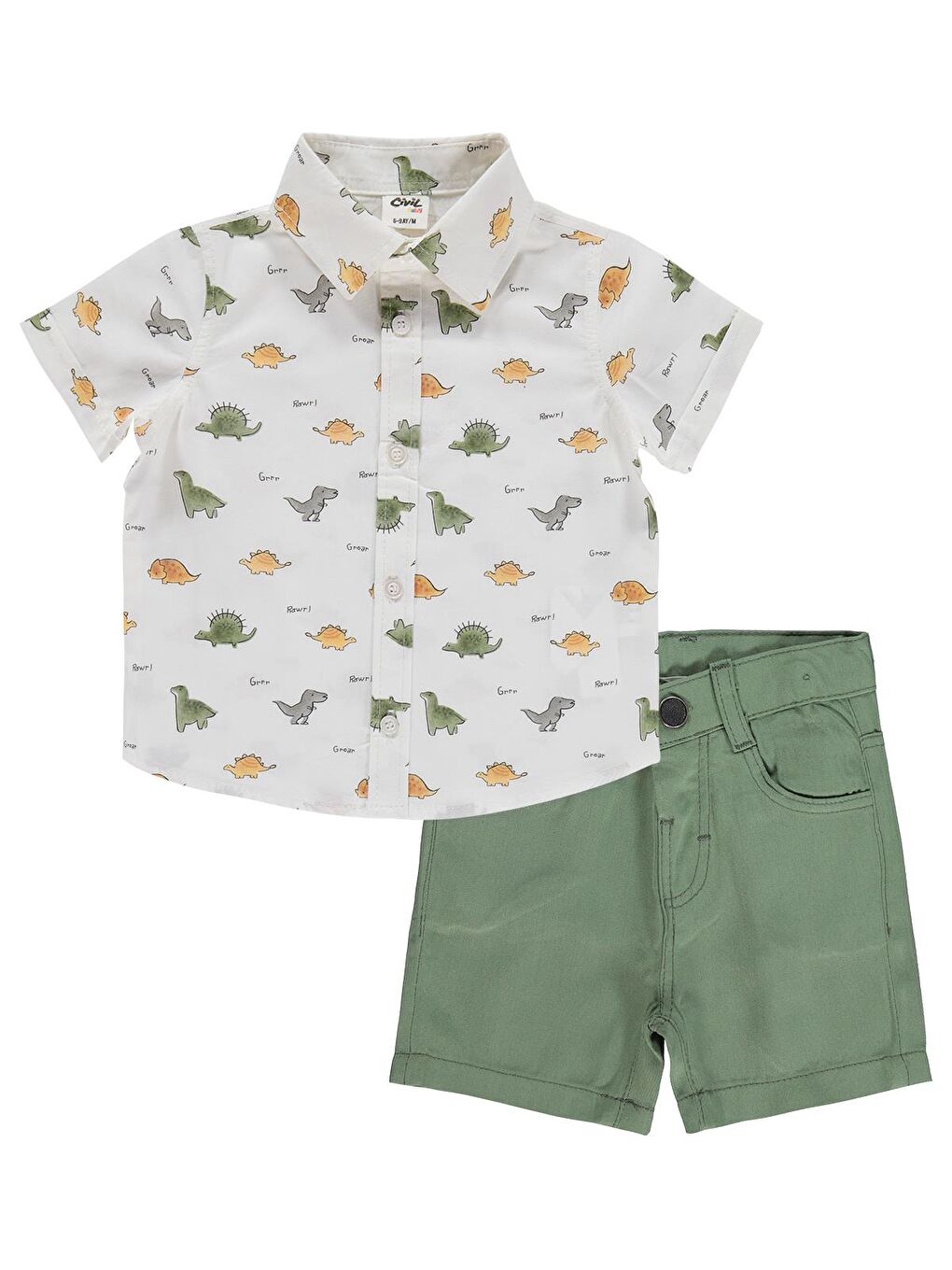 Baby Dinozor Baskılı 6-18 Ay Takım - Haki-2
