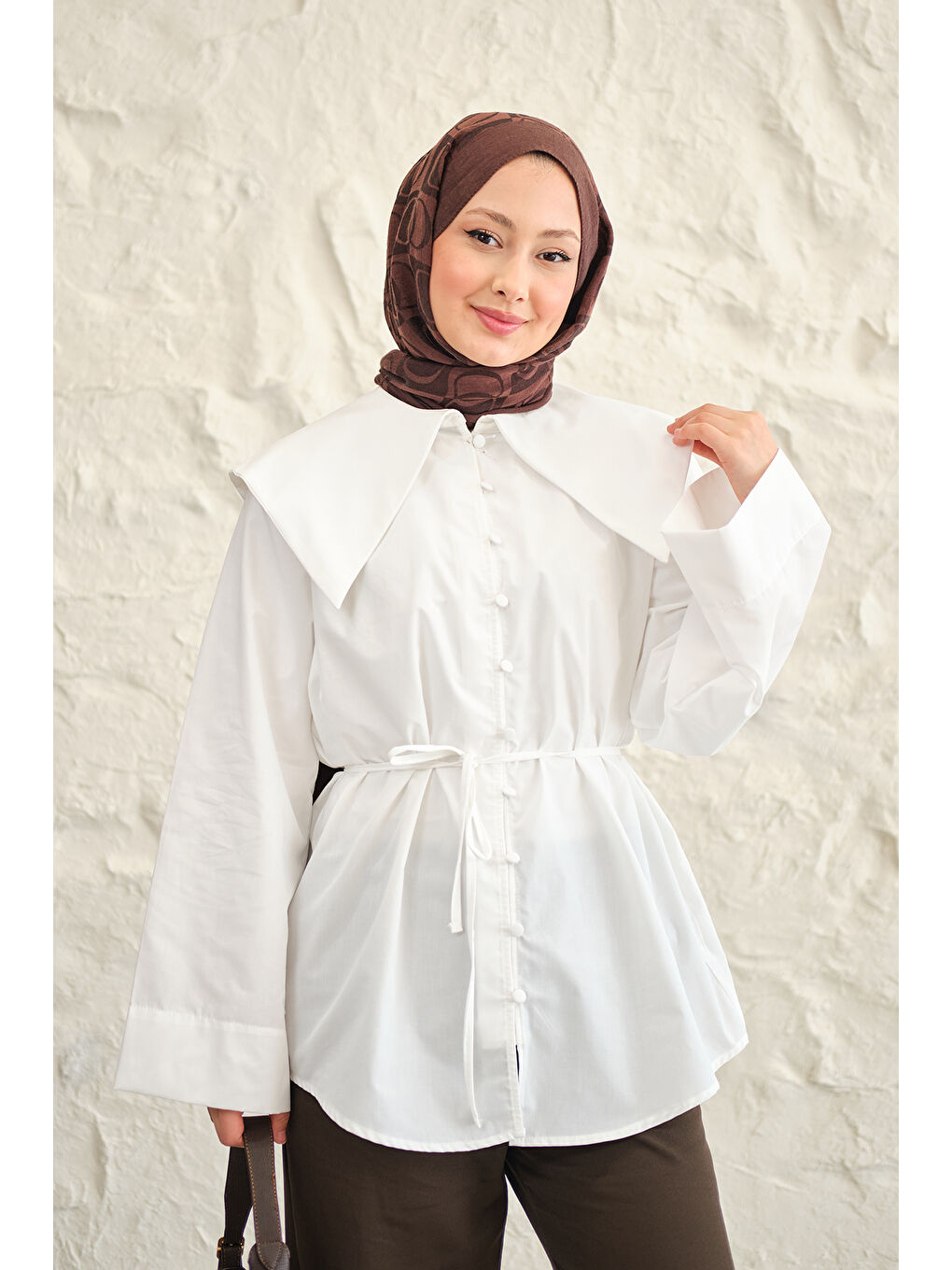 Kadın Gemici Yaka Bel Bağlamalı Gömlek Beyaz-1