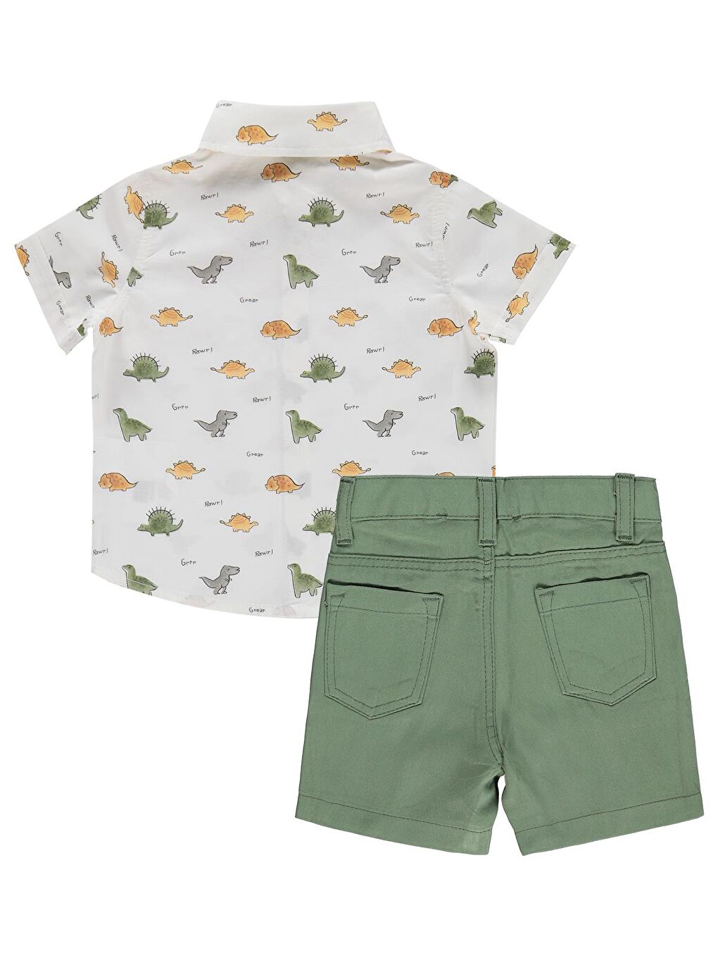 Baby Dinozor Baskılı 6-18 Ay Takım - Haki-3