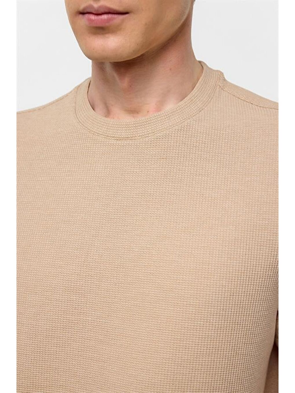 Kahverengi Kiremit Regular Armürlü Bisiklet Yaka Tişört-4