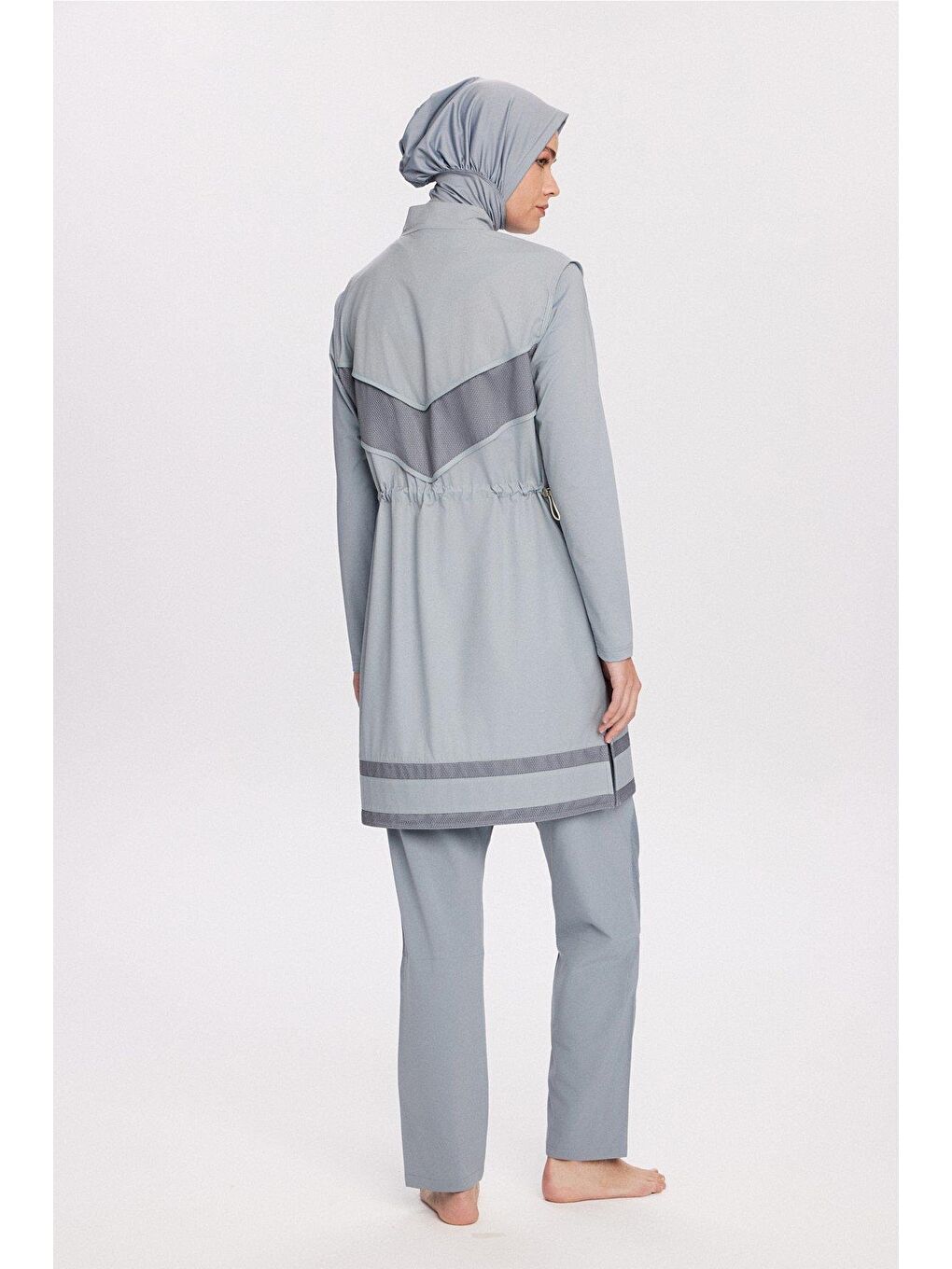 Turkuaz File Detaylı Açık Mavi 5 Parça Tam Tesettür Mayo Takımı 2853-6