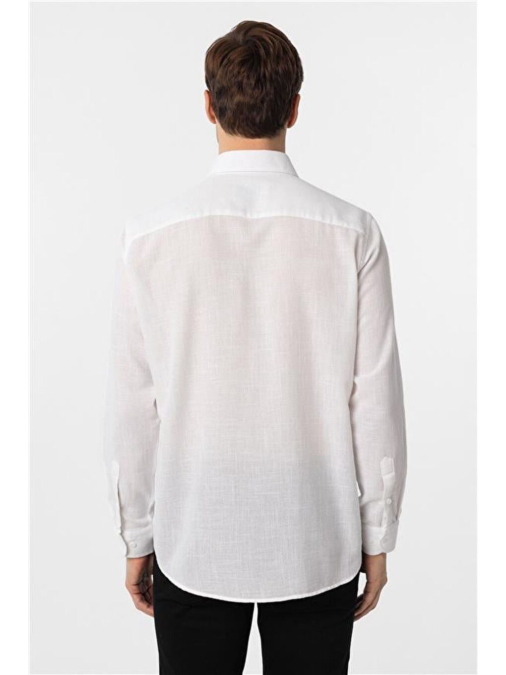 Beyaz Regular Desenli Düğmeli Yaka Gömlek-4