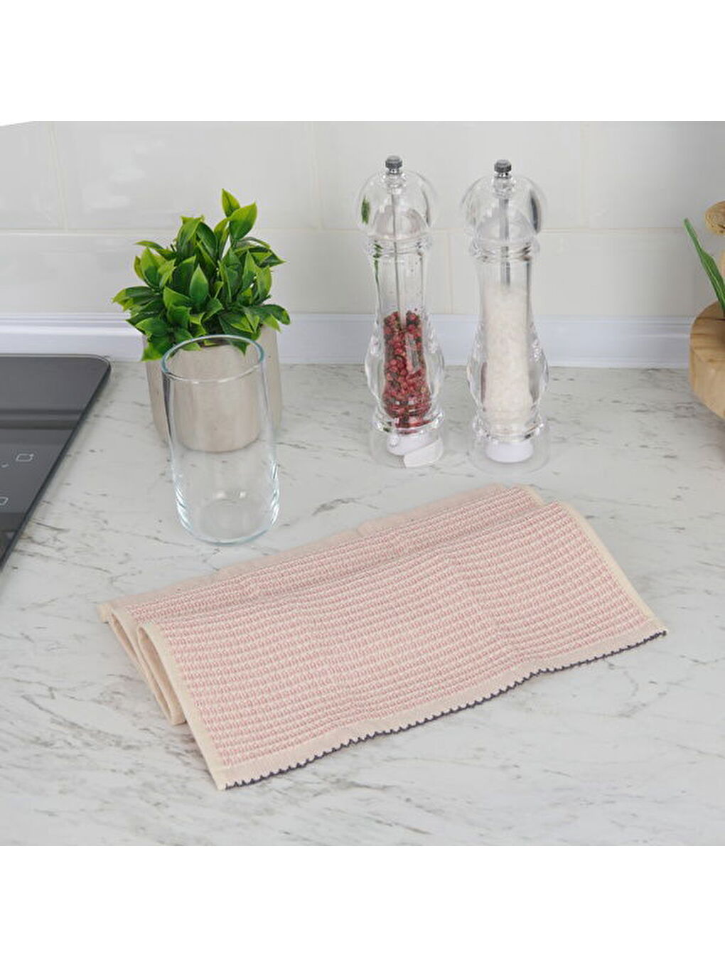 Soft Waffle Mutfak Havlusu - Pembe - 30x50 cm