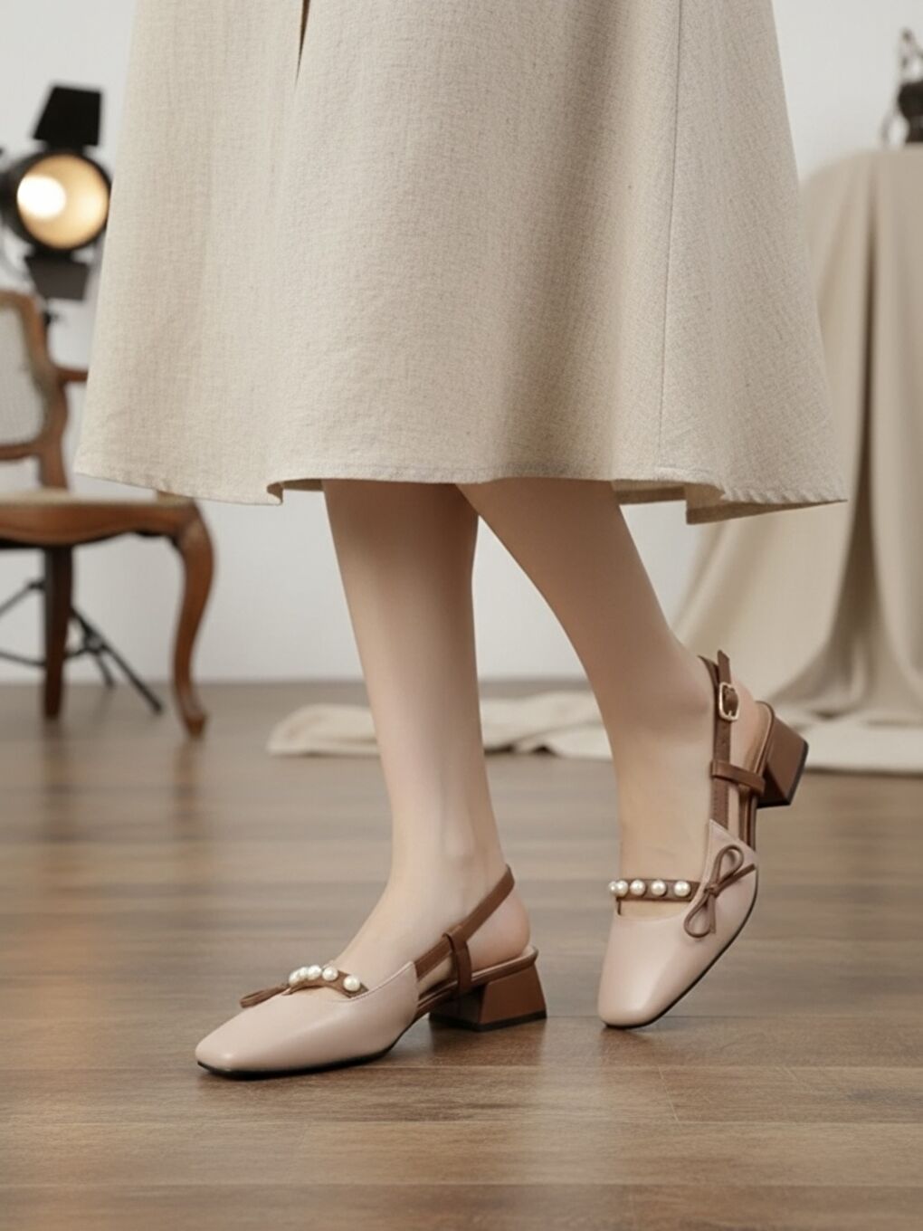 Kadın Veran Bej Fiyonk Detaylı Klasik Topuklu Ayakkabı