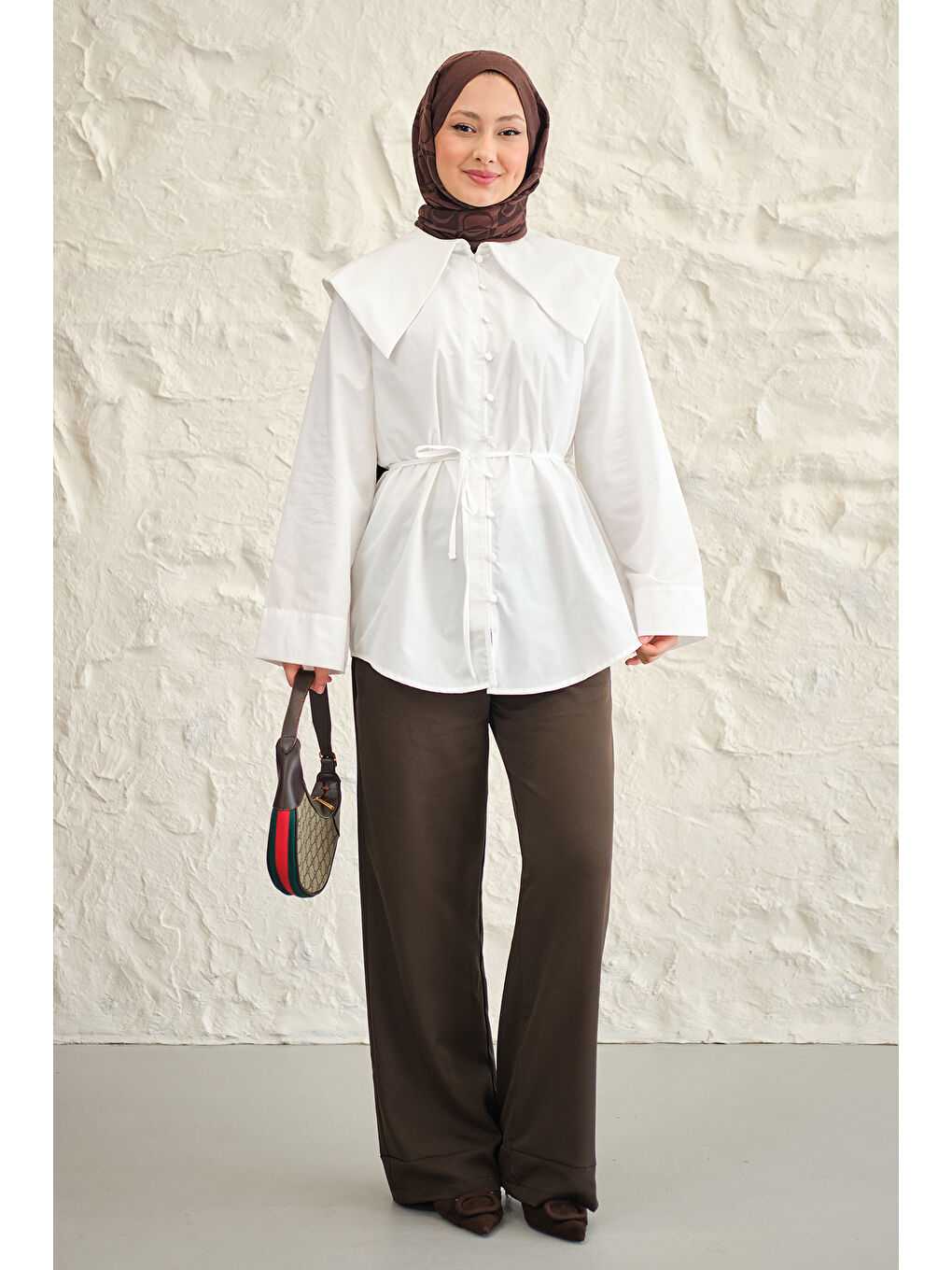 Kadın Gemici Yaka Bel Bağlamalı Gömlek Beyaz-2