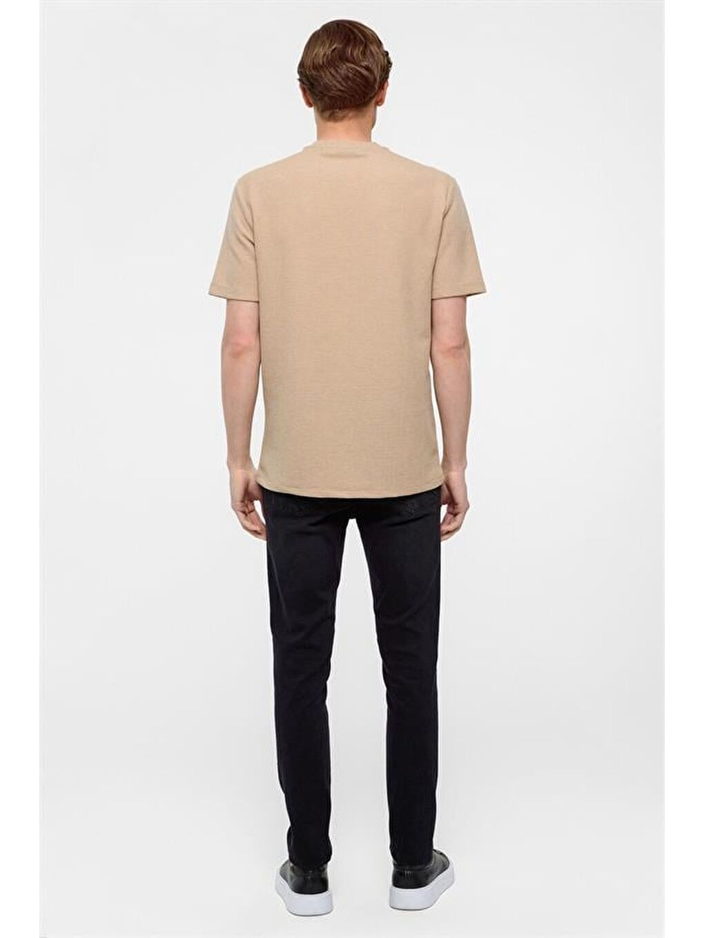 Kahverengi Kiremit Regular Armürlü Bisiklet Yaka Tişört-6