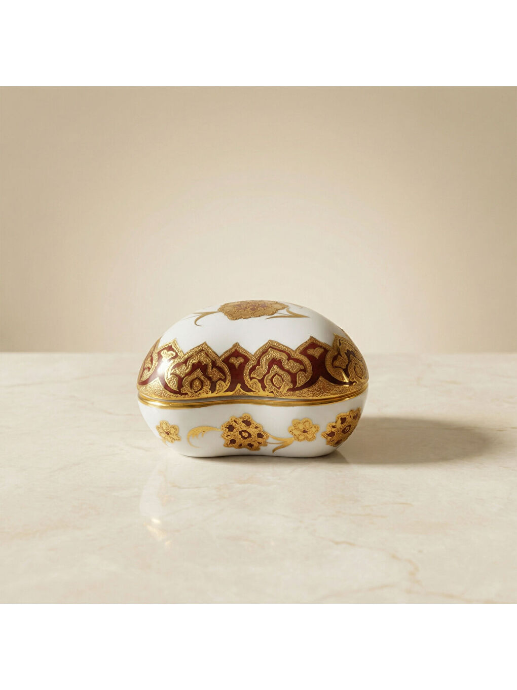 Ekru Kalp Şekilli El Dekoru Porselen Dekoratif Porselen Kutu 5 Cm-1