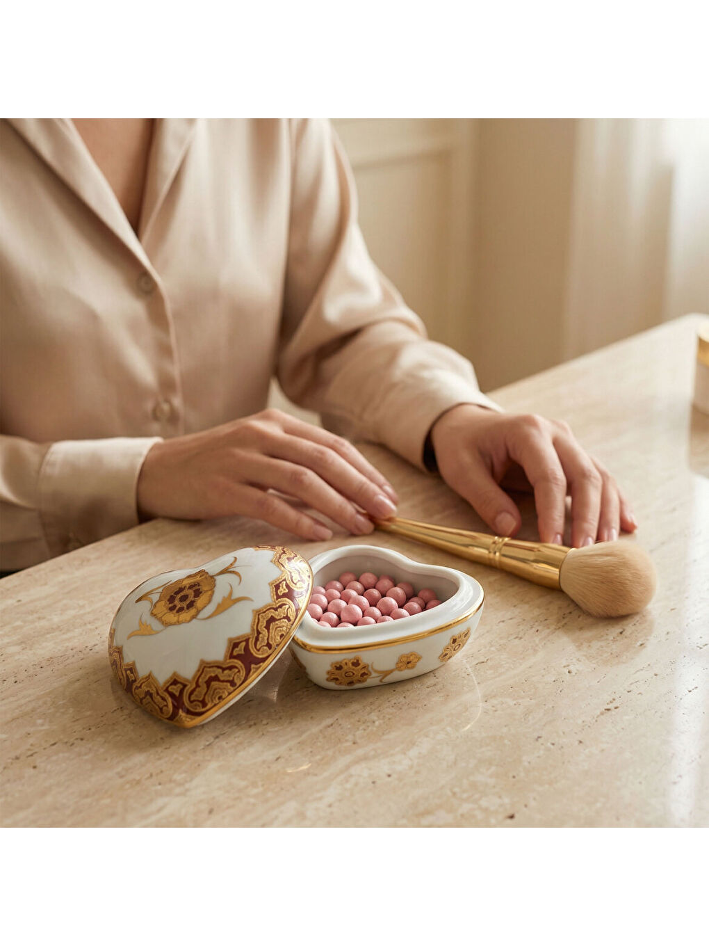 Ekru Kalp Şekilli El Dekoru Porselen Dekoratif Porselen Kutu 5 Cm-2