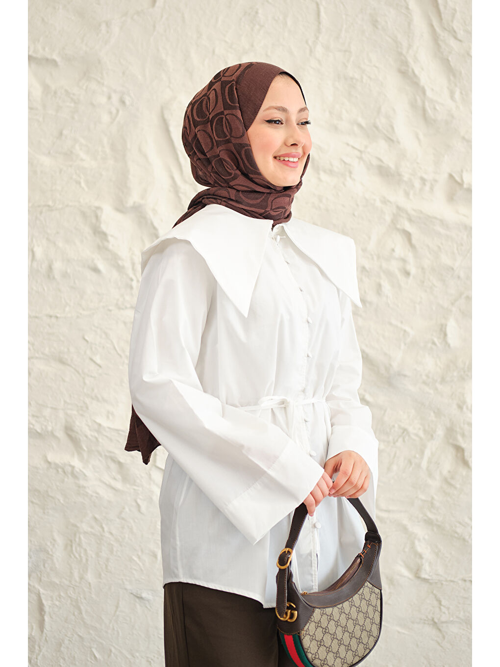 Kadın Gemici Yaka Bel Bağlamalı Gömlek Beyaz-3