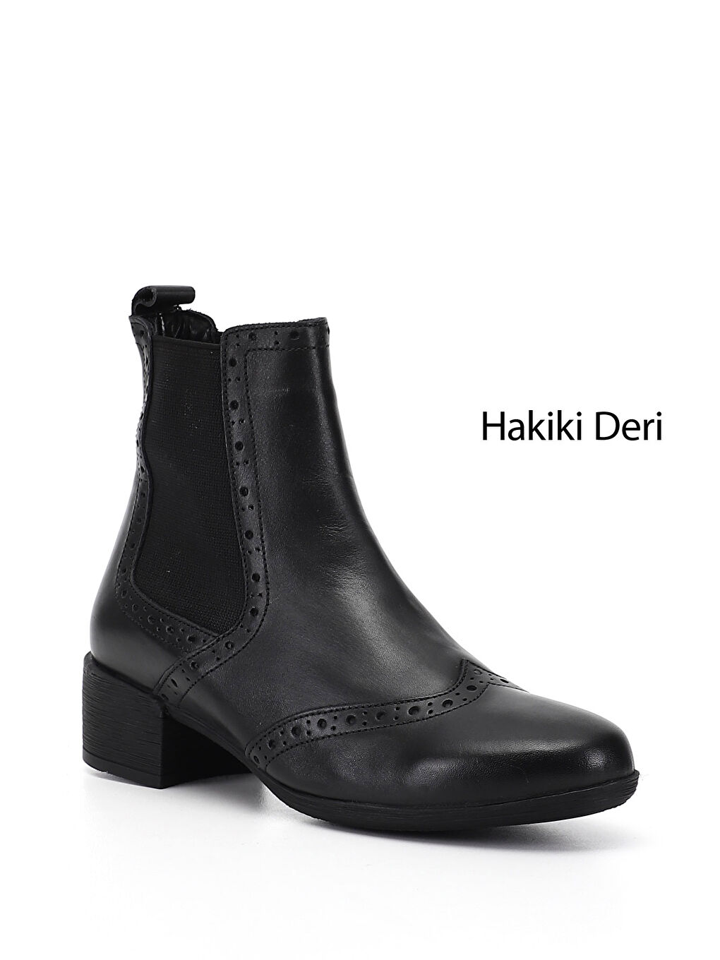 Siyah Kadın SİYAH Kalın Topuklu Hakiki Deri Chelsea Bot