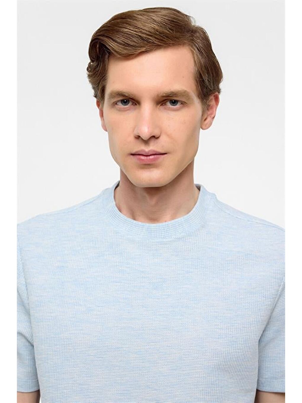 Buz Mavi Regular Armürlü Bisiklet Yaka Tişört-2