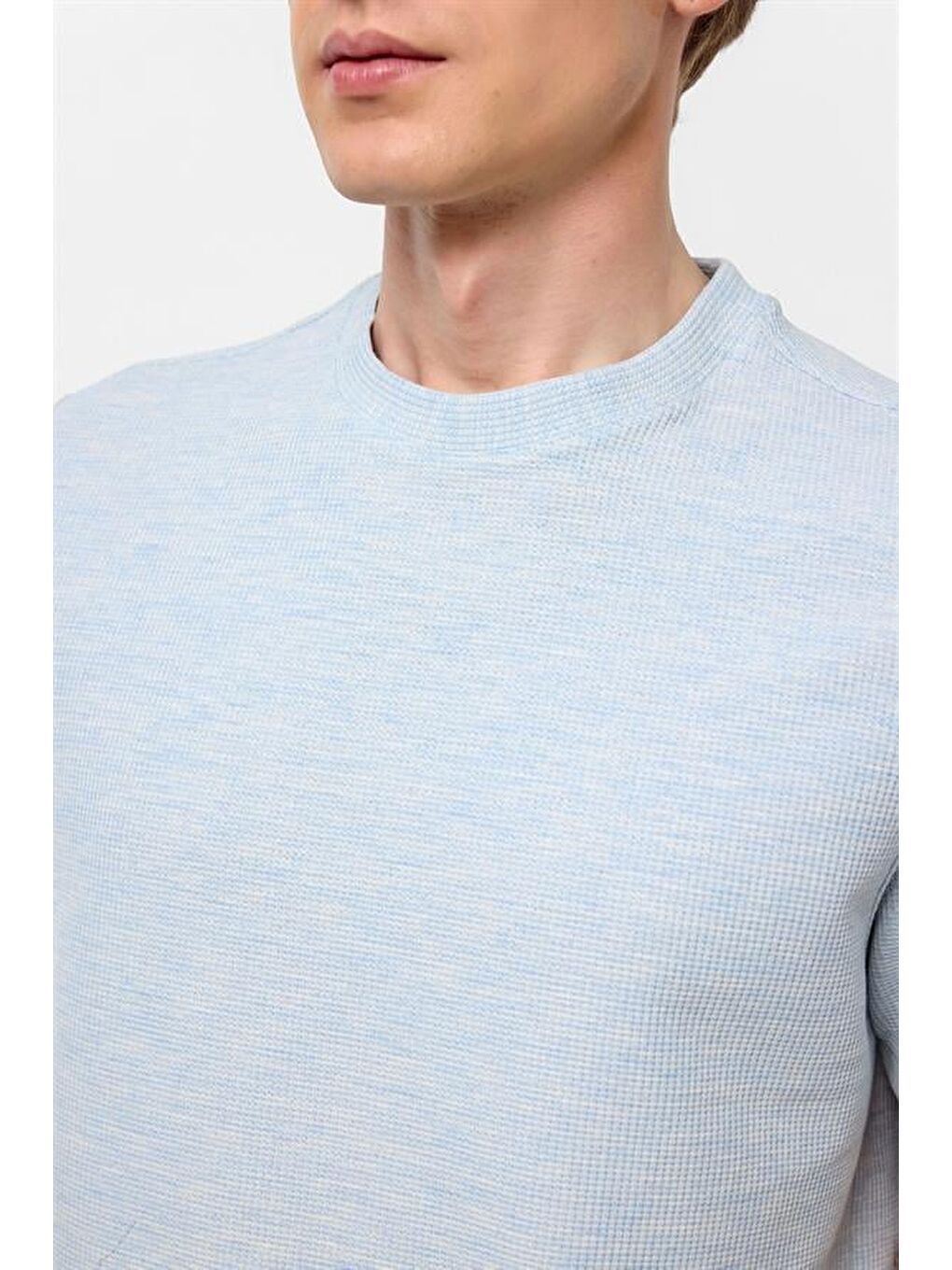 Buz Mavi Regular Armürlü Bisiklet Yaka Tişört-3