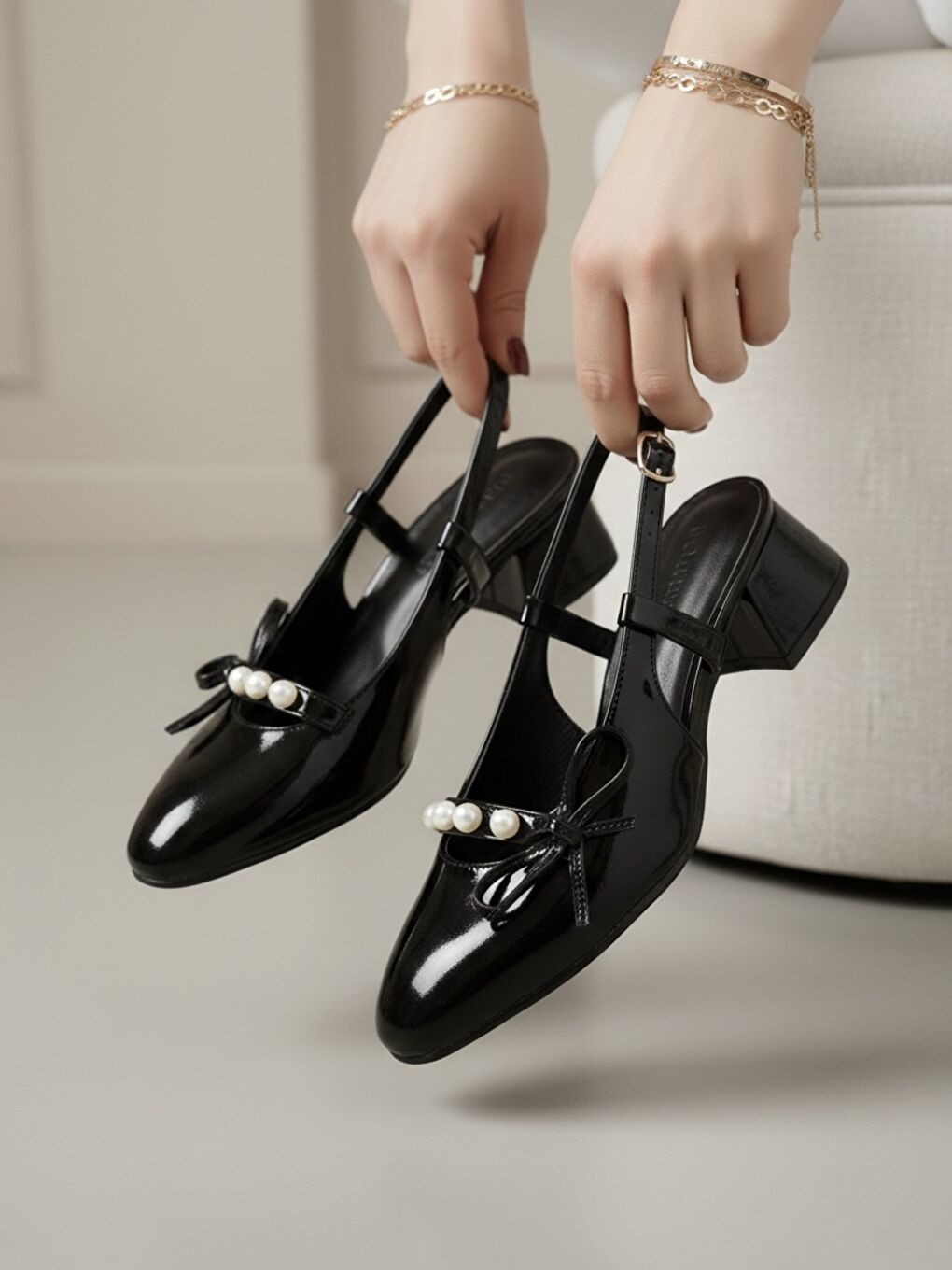 Kadın Veran Siyah Rugan Fiyonk Detaylı Klasik Topuklu Ayakkabı-3