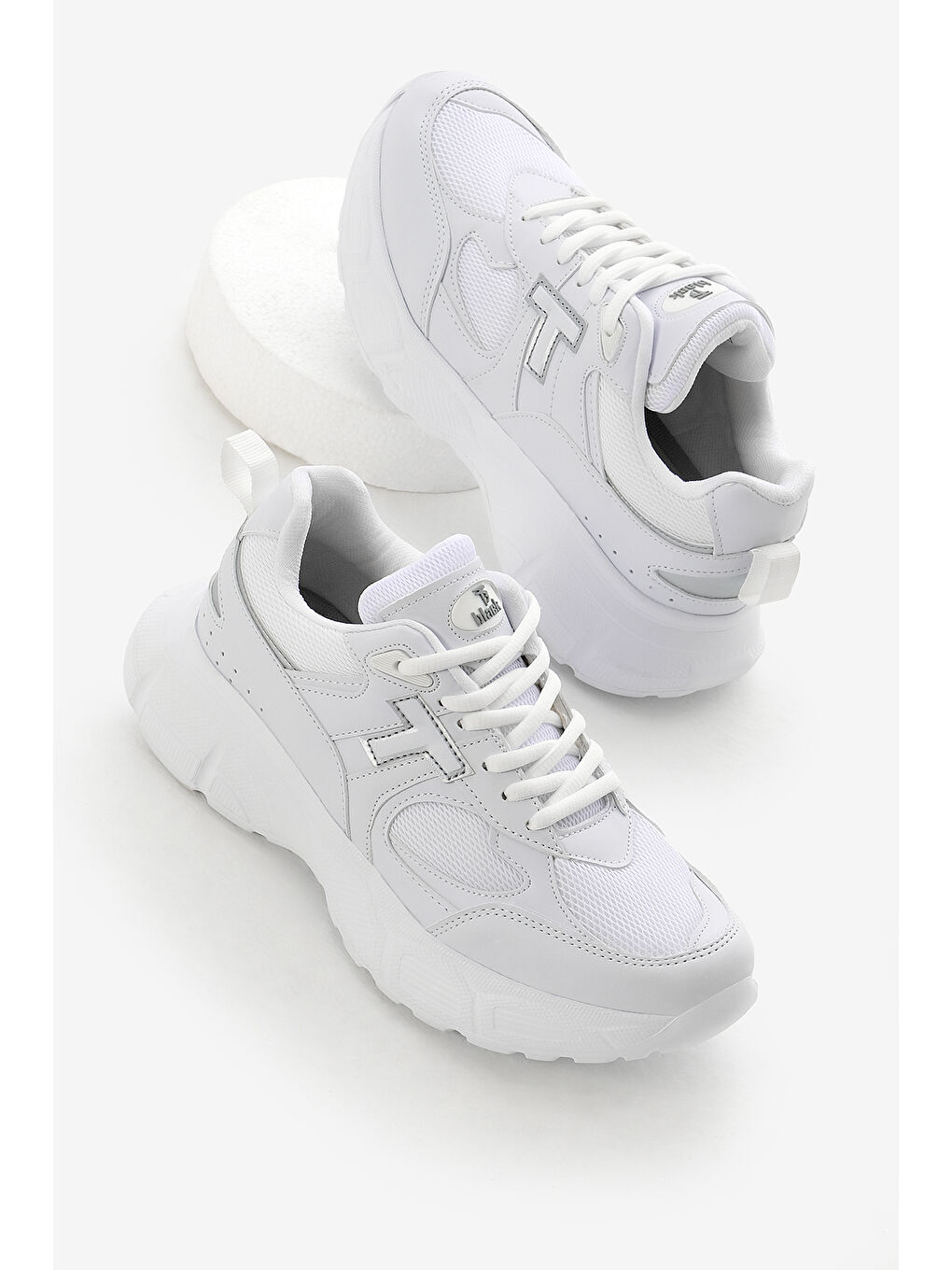 Unisex Beyaz Yüksek Faylon Taban Nefes Alabilen Kumaş Bağcıklı Spor Ayakkabı