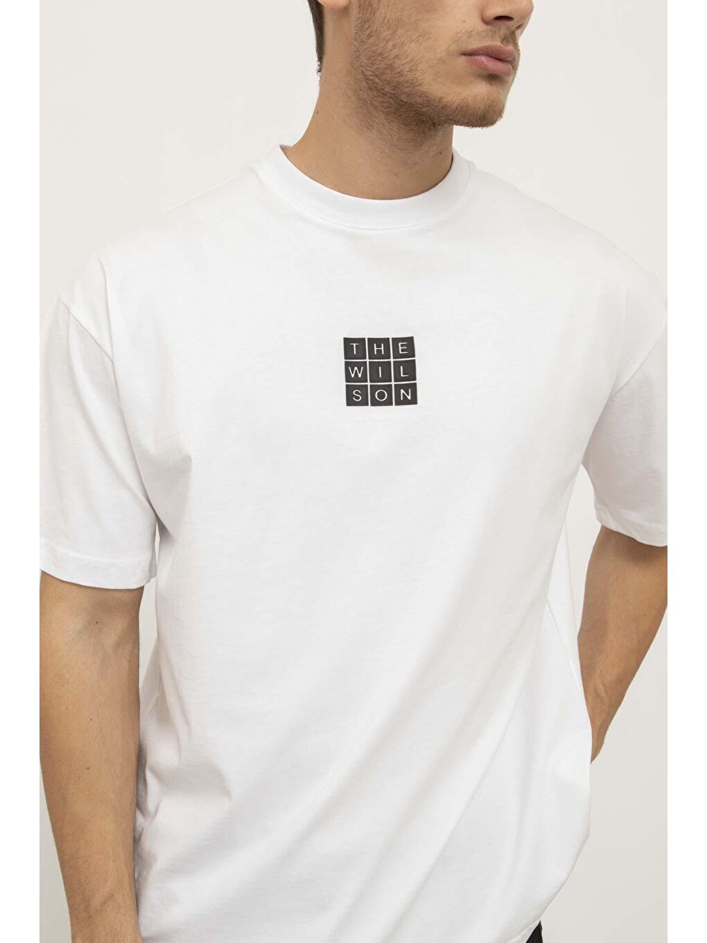 Beyaz Erkek Ön ve Arka Baskılı Bisiklet Yaka Tişört-3