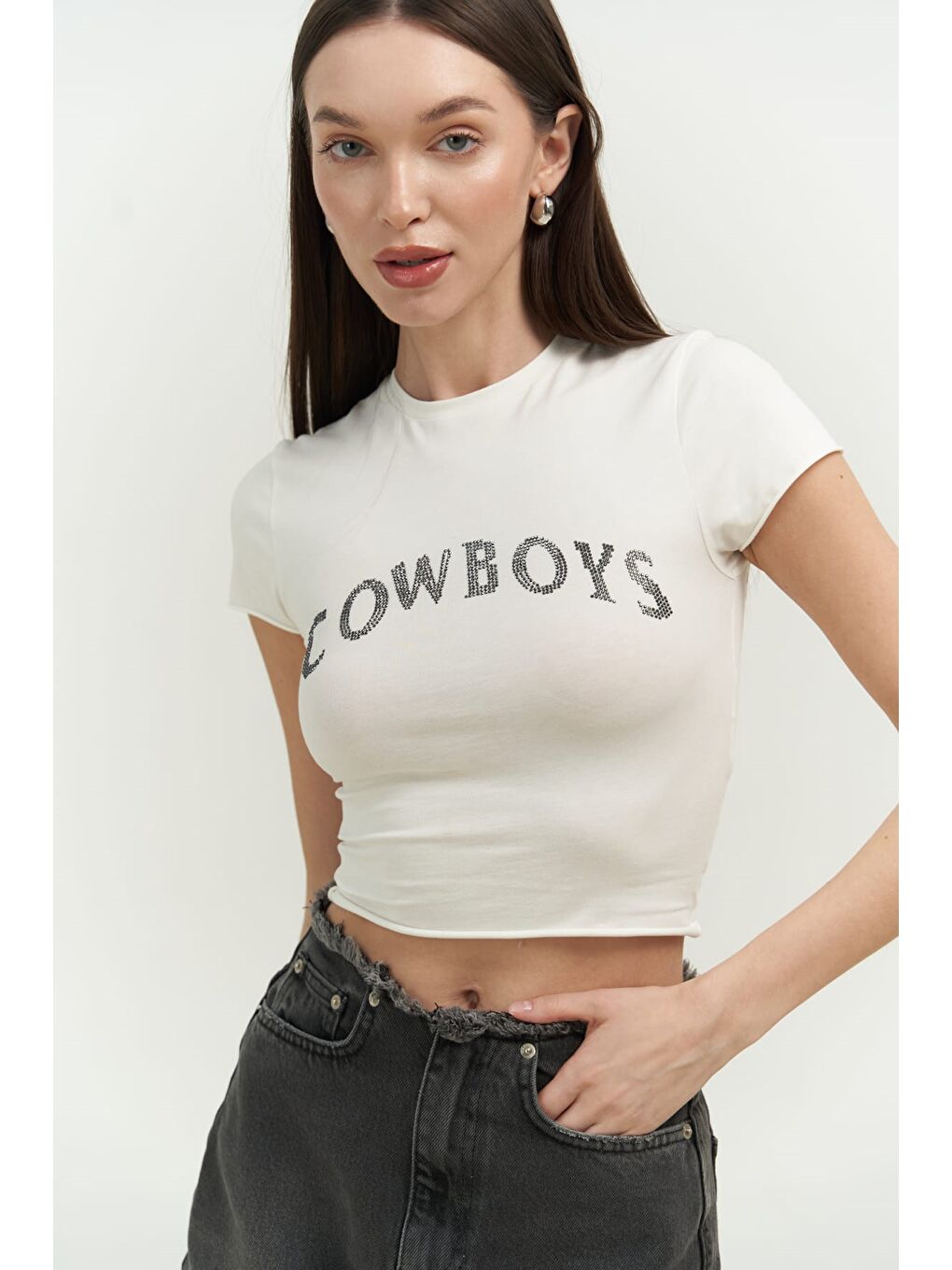 Mai Collection Beyaz Cowboys Beyaz Penye Crop