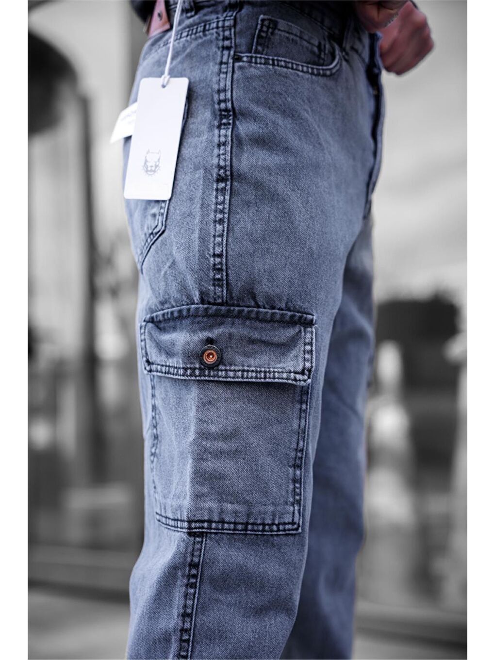 Lacivert Prf 011 Yıpratmalı Komando Baggy Fit Jean Kargo Pantolon-1