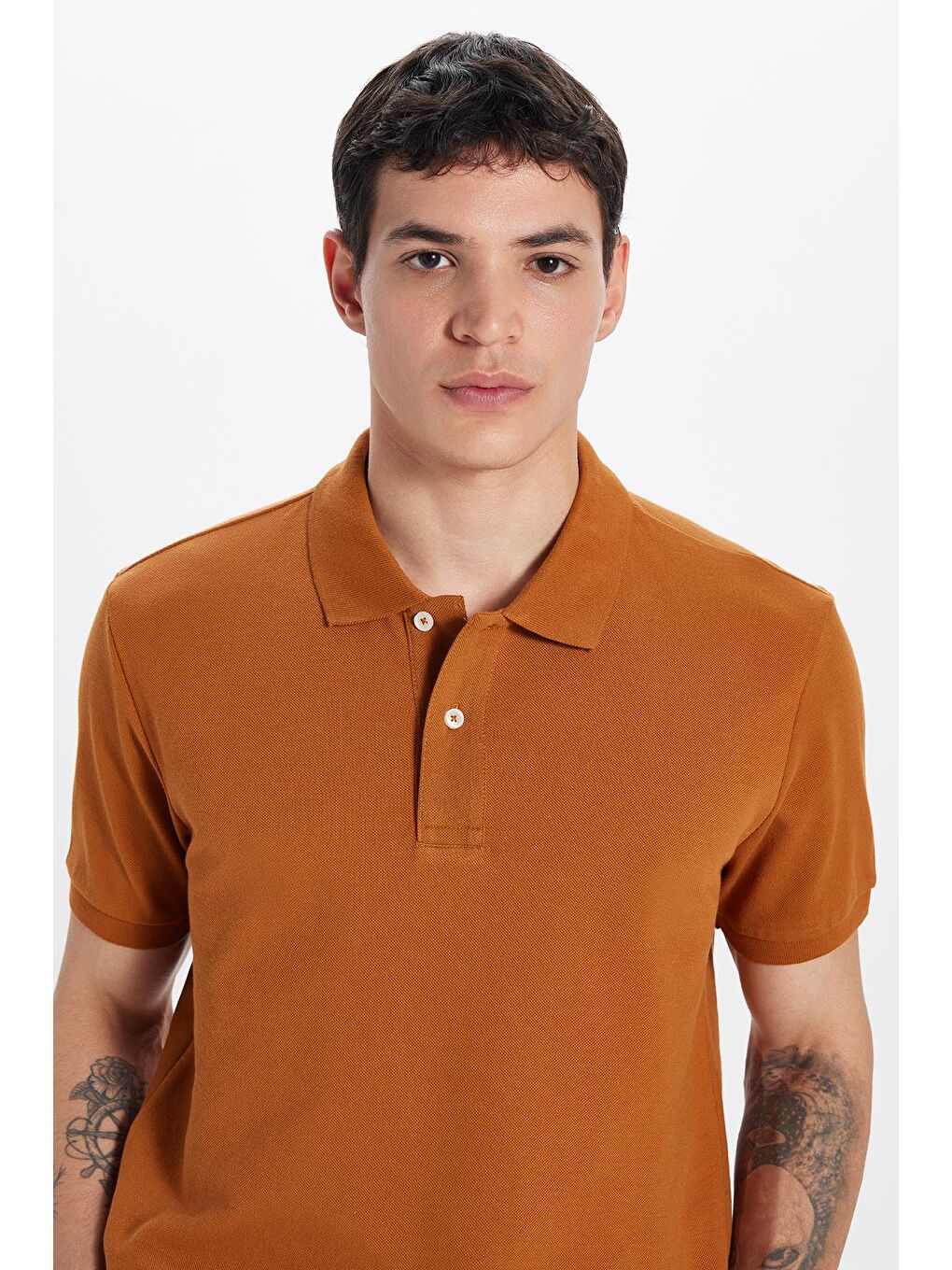 TUDORS Erkek Slim Fit Dar Kesim %100 Pamuk Kahverengi Polo Yaka Tişört - 1