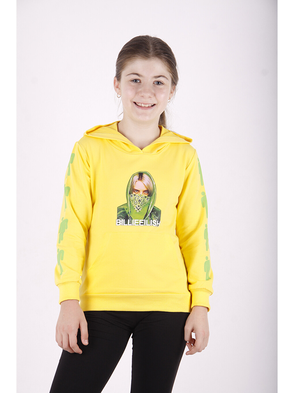 Sarı Kız Çocuk Billie Eilish Baskılı Sweatshirt