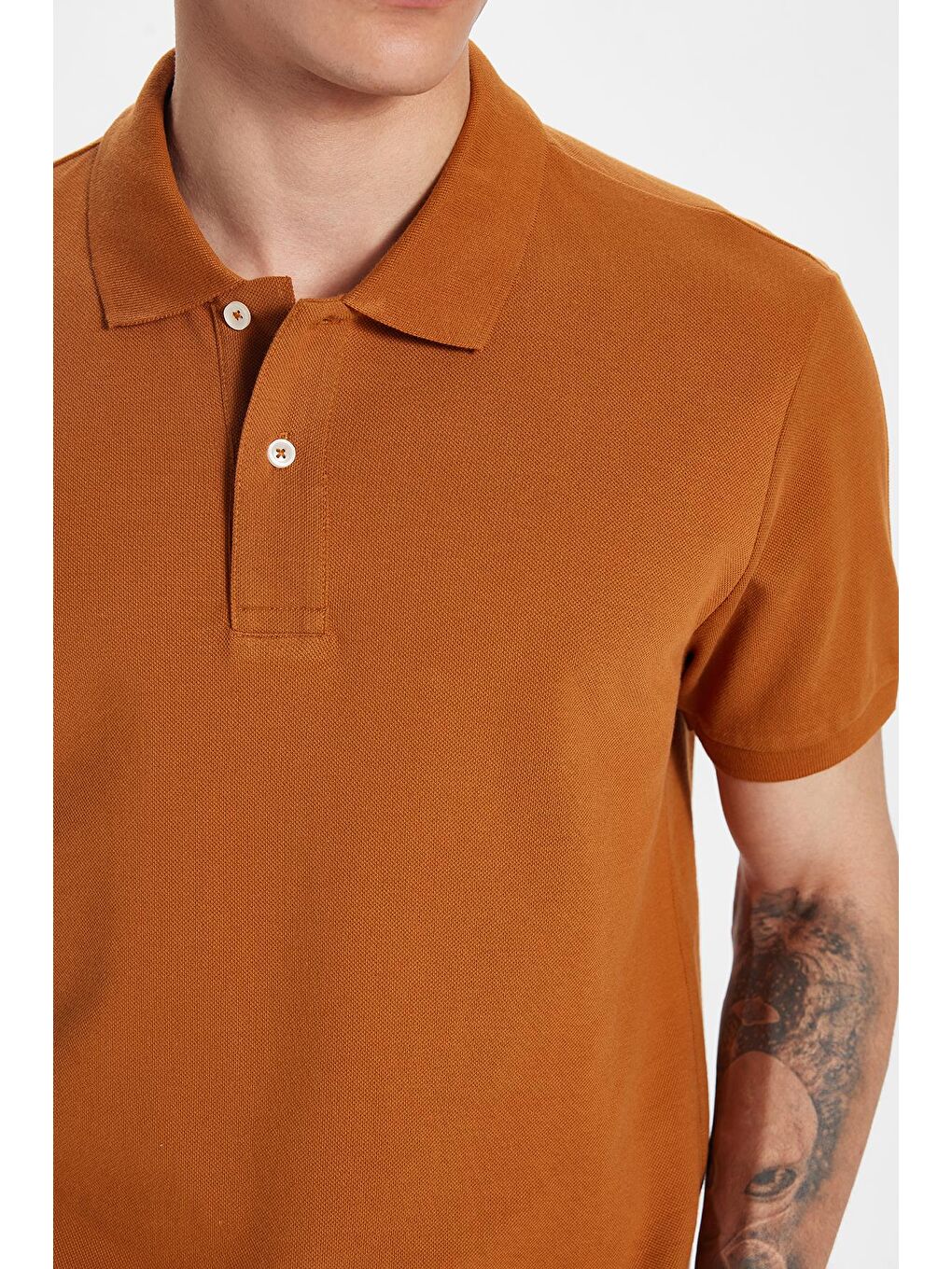 TUDORS Erkek Slim Fit Dar Kesim %100 Pamuk Kahverengi Polo Yaka Tişört - 3