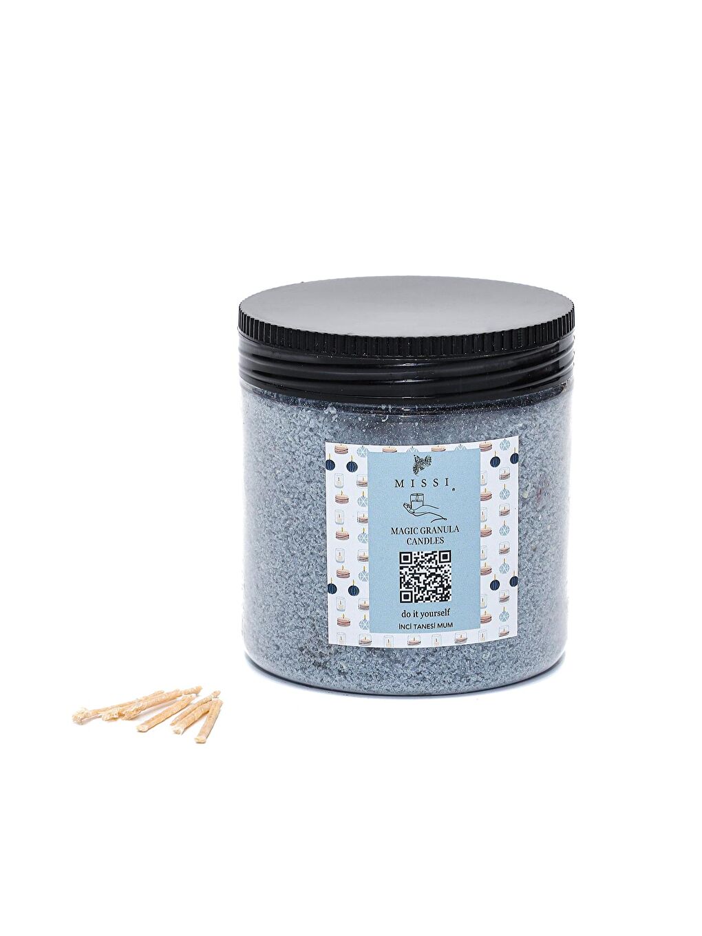 Vanilya Sandal Kokulu Mavi Yaratıcı İnci Tozu Mum (30 adet fitil ile birlikte)-250 gr-1