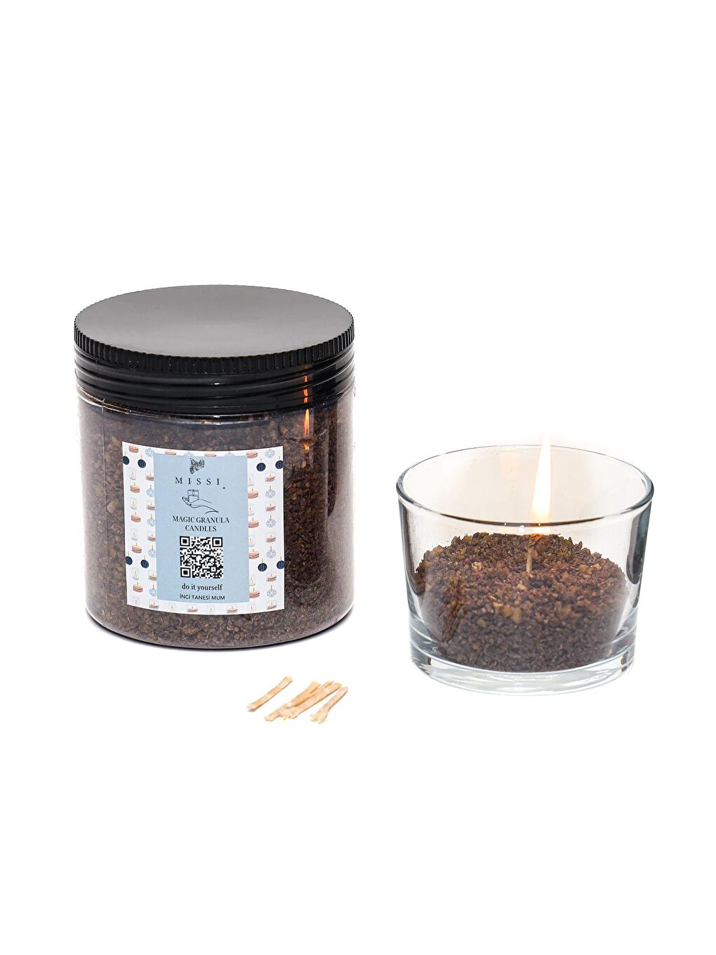 Black Vanilya Kokulu Siyah Yaratıcı İnci Tozu Mum (30 adet fitil ile birlikte)-250 gr