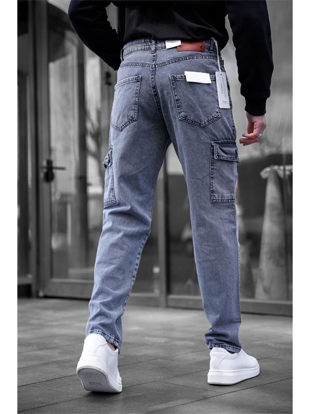Lacivert Prf 011 Yıpratmalı Komando Baggy Fit Jean Kargo Pantolon-3