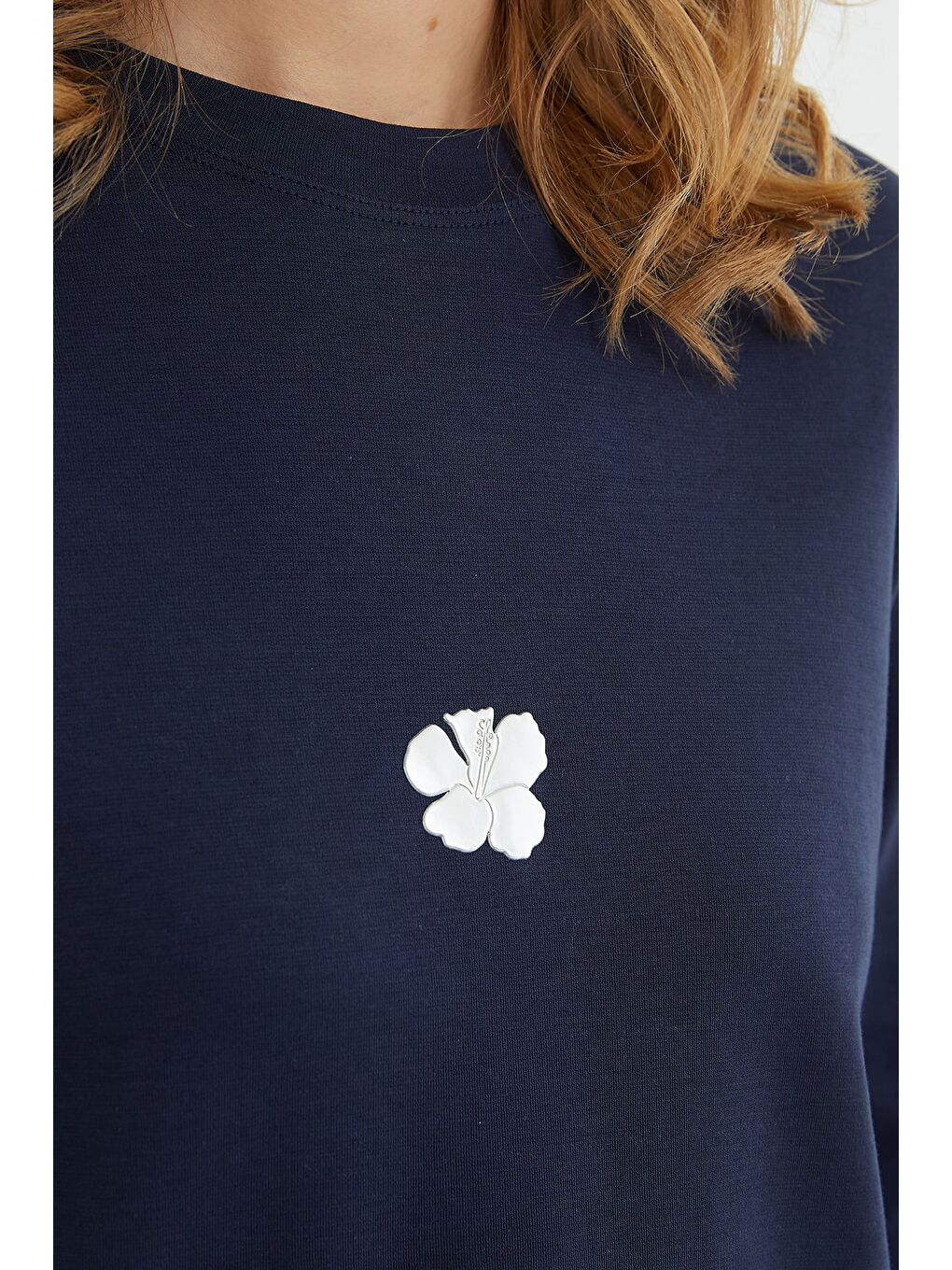 Lacivert Fullamodest Lotus Çiçeği Kabartmalı Oversize Tunik-4