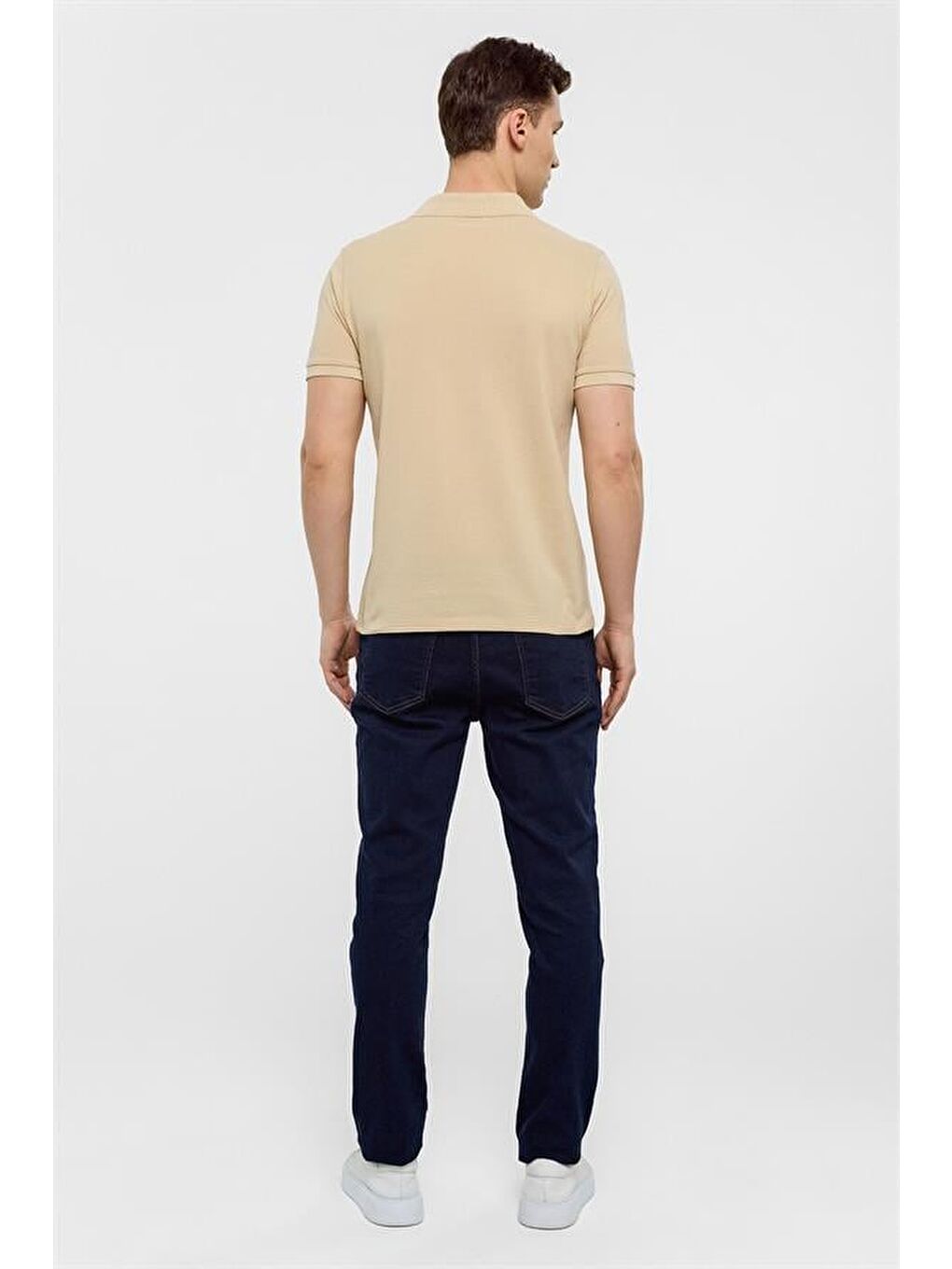 Bej Slim Düz Polo Yaka Tişört-6