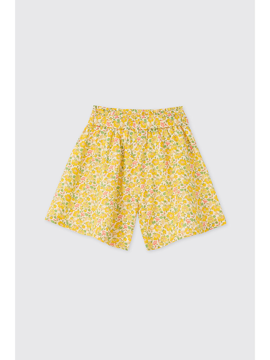 Sarı Liberty Kumaş Çiçek Desenli Kız Bebek Şort