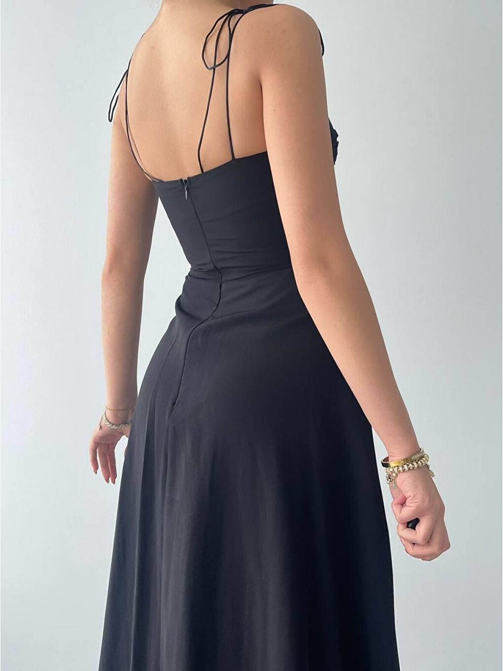 Siyah Elia İp Askılı Elbise-4