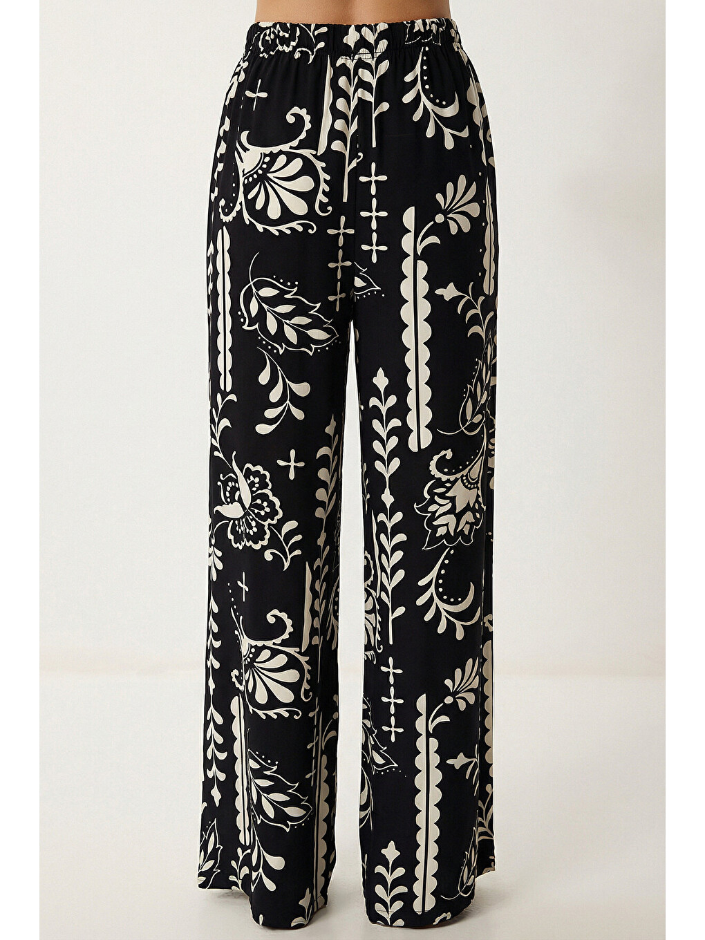 Siyah Desenli Yazlık Viskon Kimono Pantolon Takım SİYAH EKRU LRN0013-4