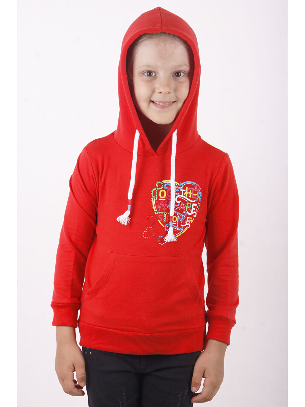 Kırmızı Kız Çocuk Stronger Baskılı Sweatshirt-3