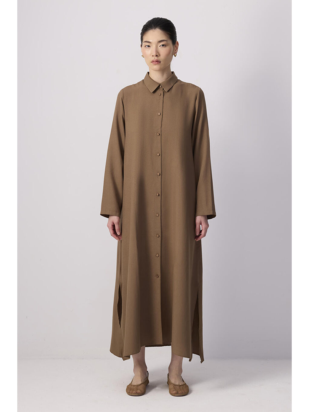 Bej Özel Dokulu Maxi Elbise