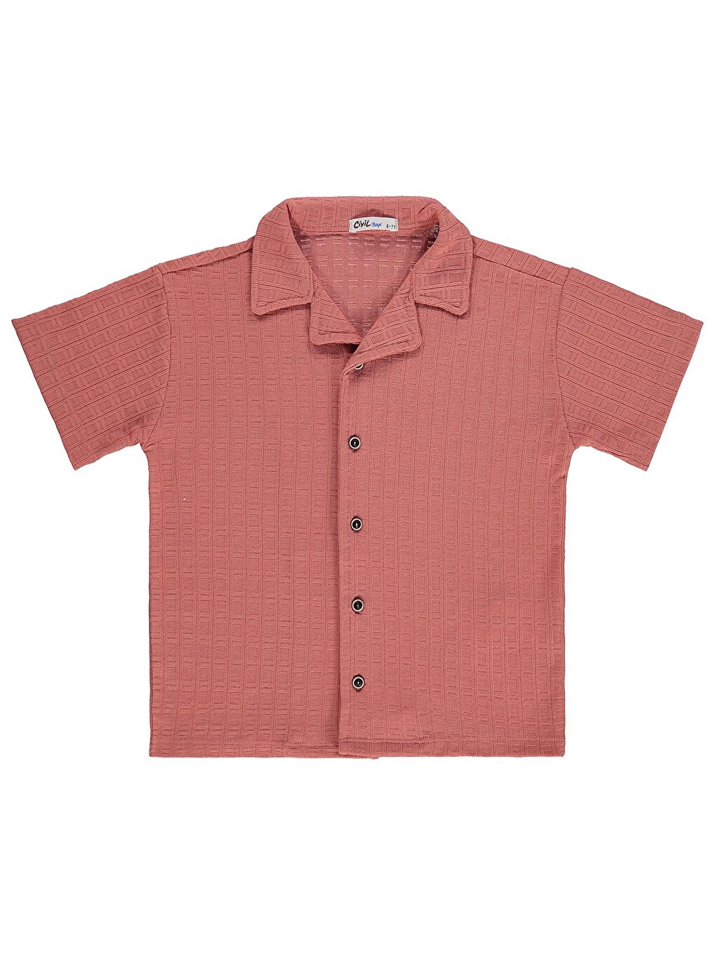 Boys Kare Dokulu Tatil Yaka 6-9 Yaş Gömlek - Pembe