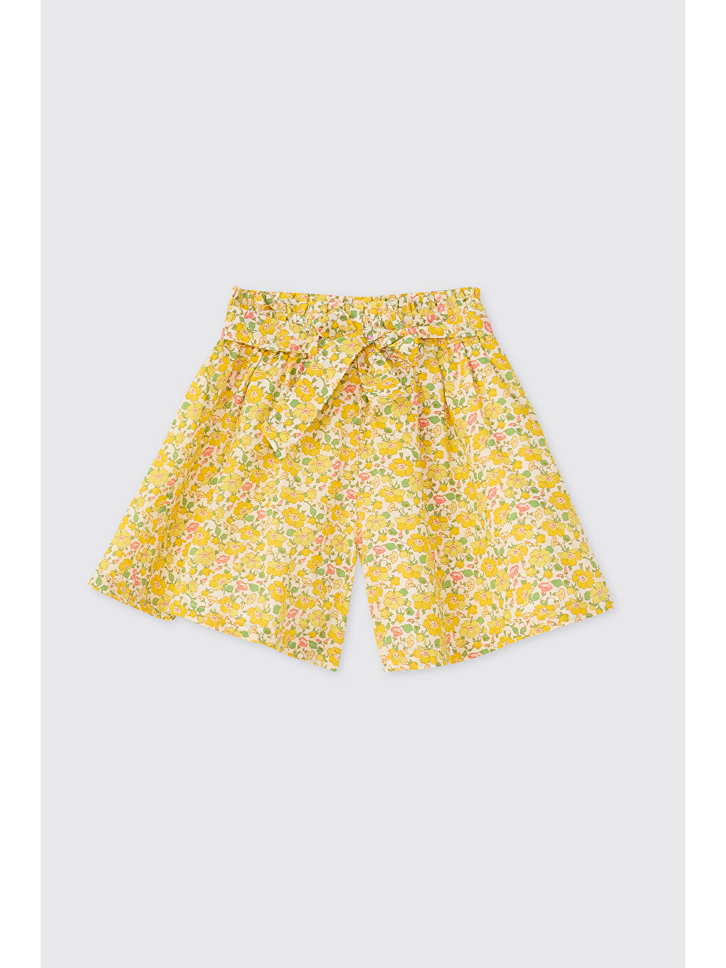 Sarı Liberty Kumaş Çiçek Desenli Kız Bebek Şort-1