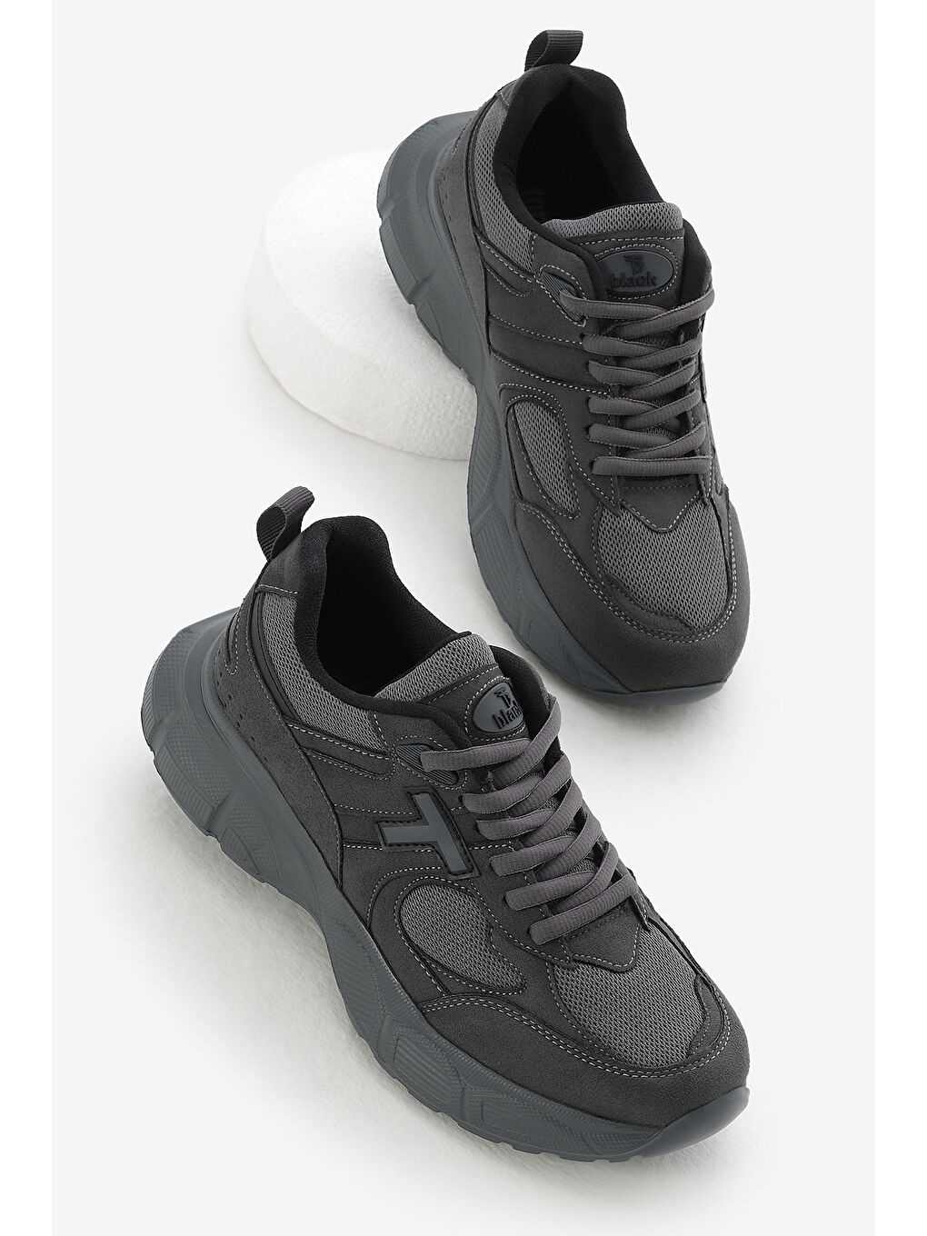 Gri Unisex Füme Yüksek Faylon Taban Nefes Alabilen Kumaş Bağcıklı Spor Ayakkabı