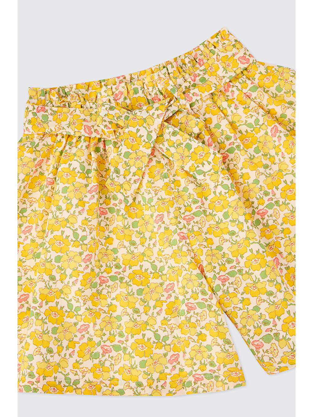 Sarı Liberty Kumaş Çiçek Desenli Kız Bebek Şort-2
