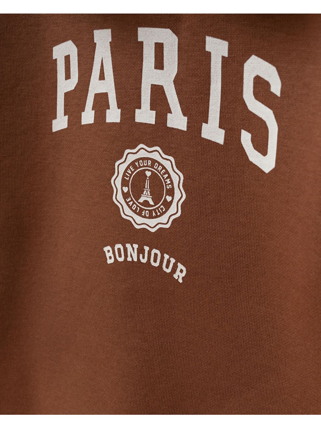 Kız Çocuk Pamuklu Kahverengi Paris Baskılı Dantel Yaka Sweatshirt Ekru Pantolon Takım-2