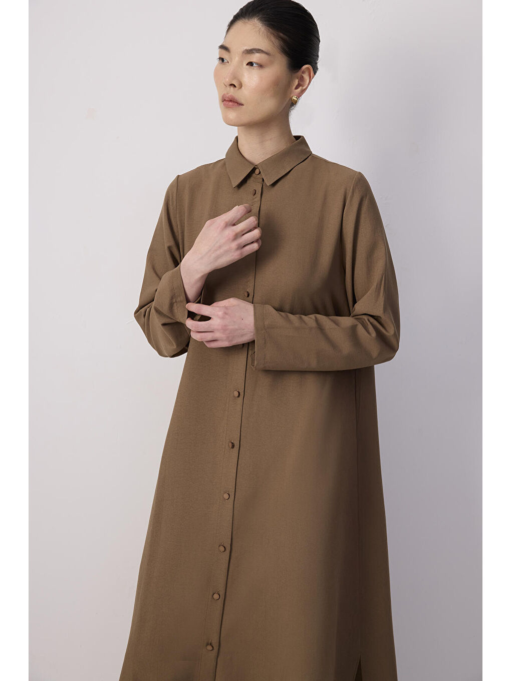 Bej Özel Dokulu Maxi Elbise-1