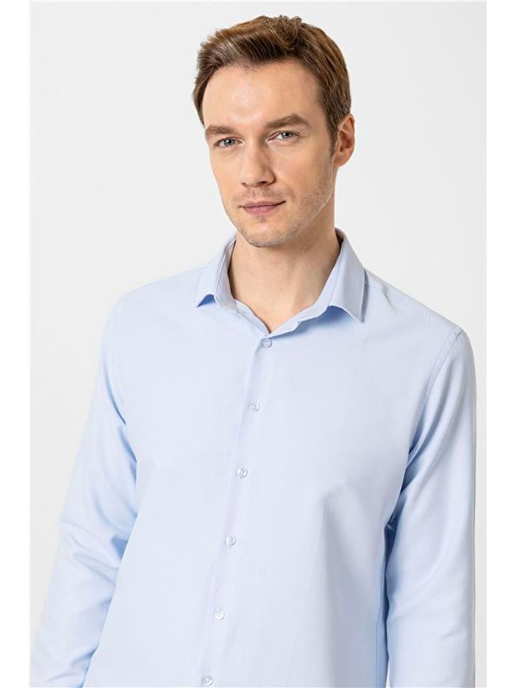 Buz Mavi Slim Desenli Klasik Yaka Gömlek-3