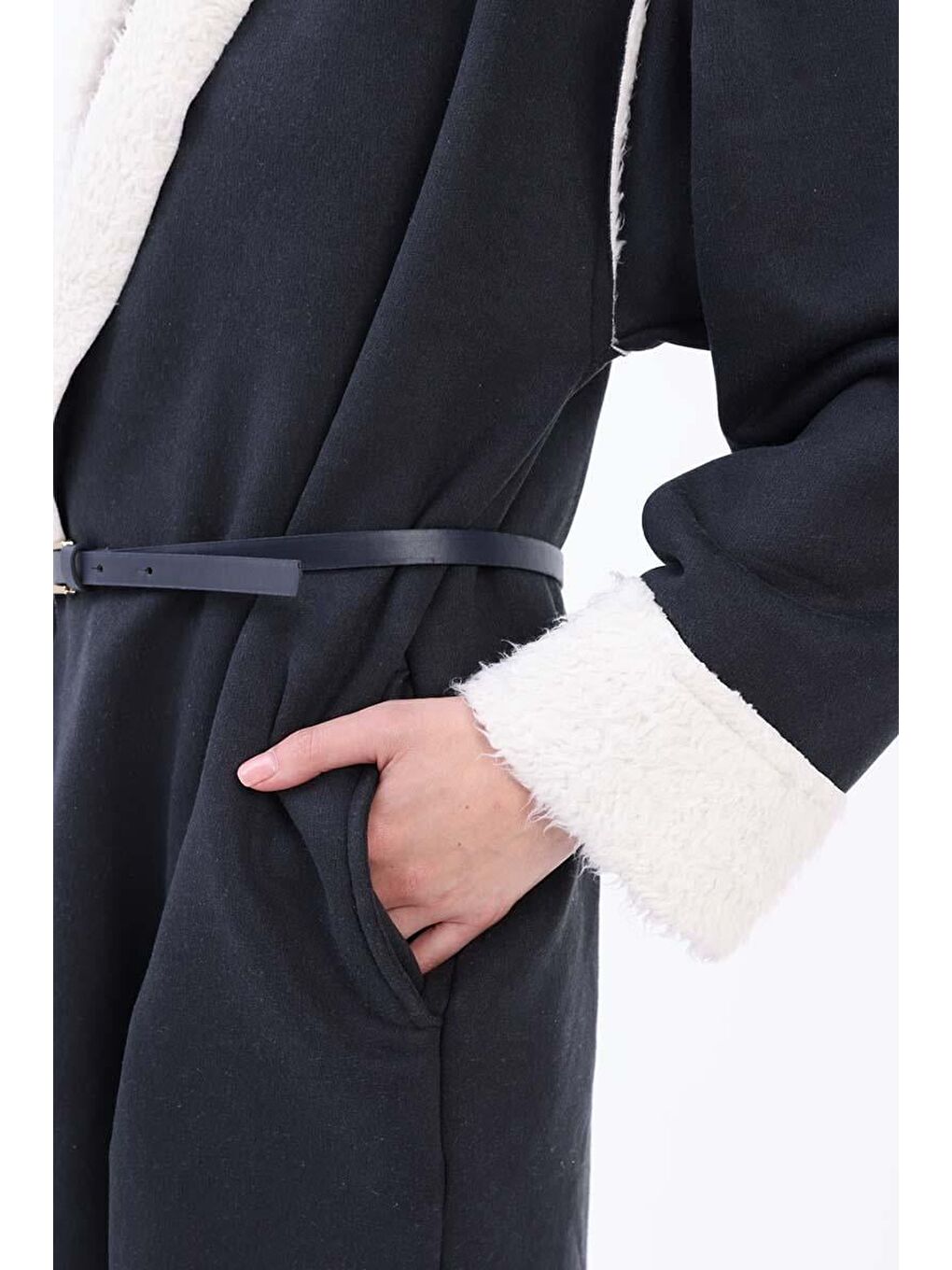 Siyah-Oversize Gizli Cepli Süet Kaban-3