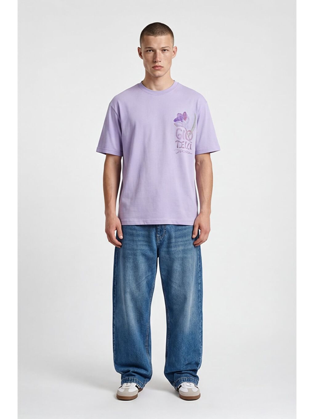 Giotelli Erkek Lila Geniş Kesim Oversize Fit Kısa Kollu Bisiklet Yaka Tişört-1