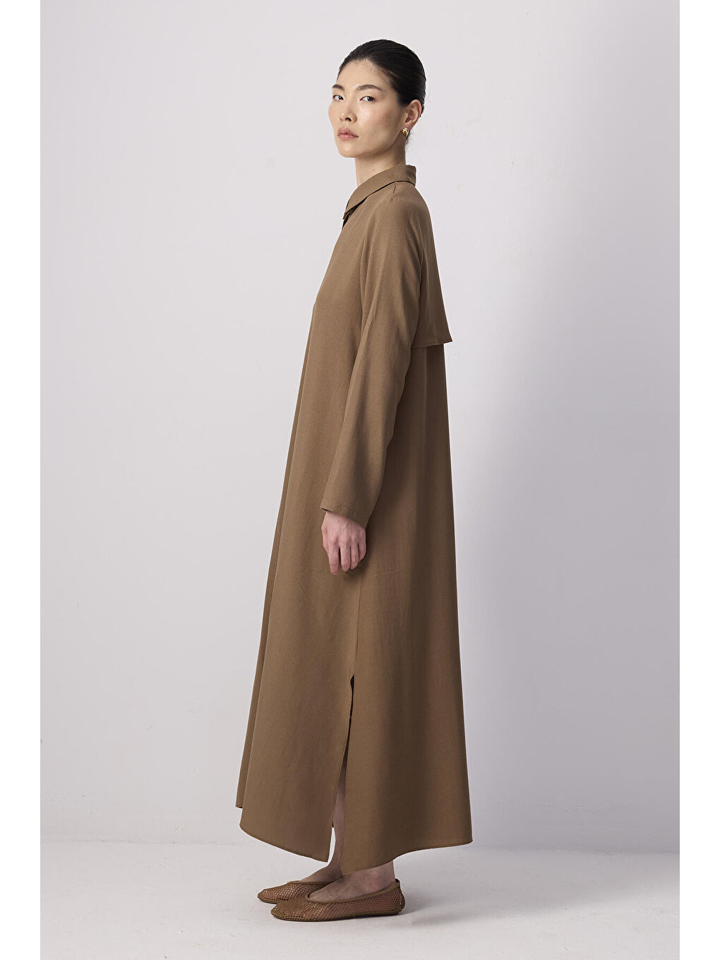 Bej Özel Dokulu Maxi Elbise-2