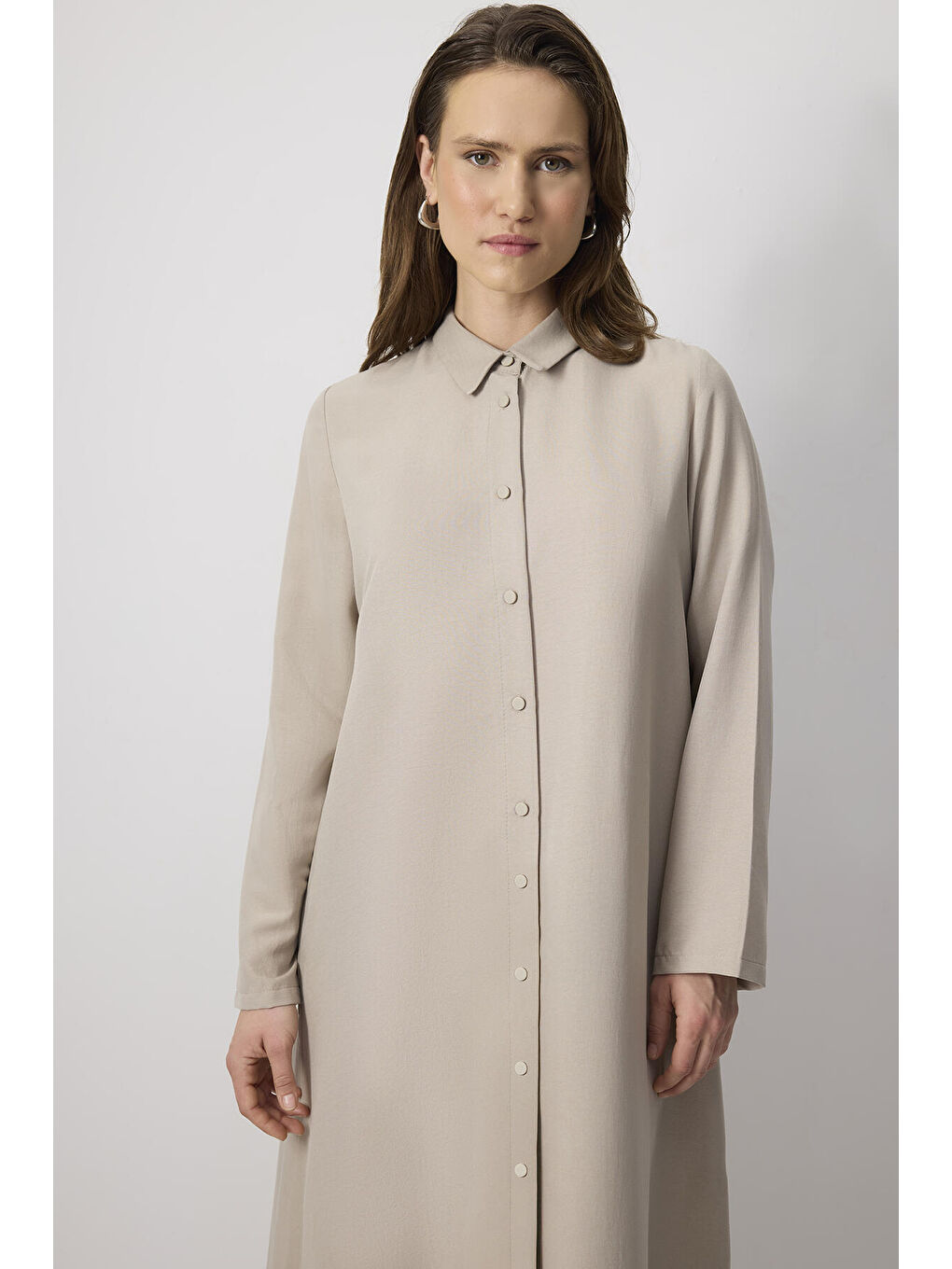 Bej Özel Dokulu Maxi Elbise-2