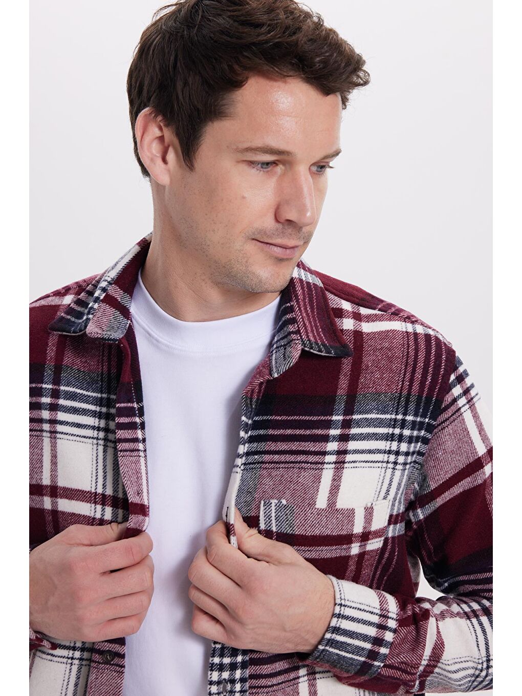 Bordo Erkek Regular Fit Rahat Kesim Kışlık Kareli Oduncu Gömlek-1
